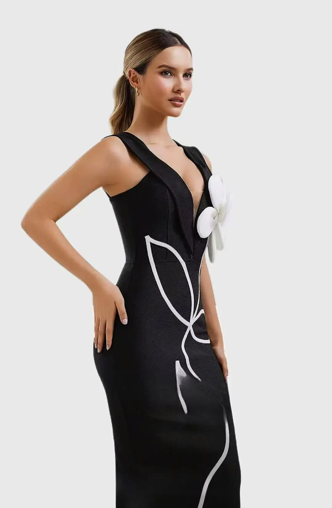 Women'S Evening Dresses Strapless Tie White Flowers Bodycon Bandage Long