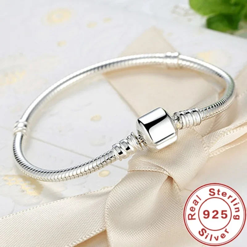 925 Sterling Silver Snake Chain DIY Charm Bracelet For Women Gift