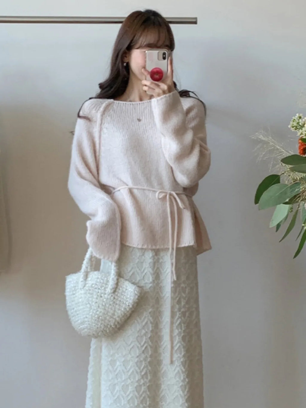 Slimming Knitted Sweater Women's Fashion Sweet Style Belted Waist One-Shoulder Winter New Soft Versatile Top Casual Streetwear