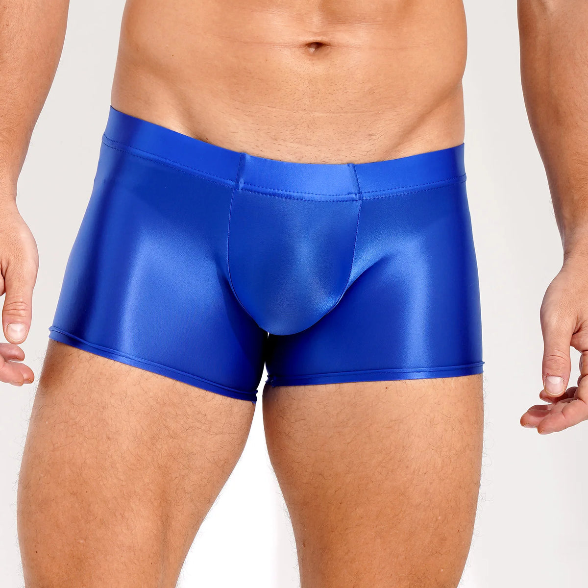 Boxer Briefs for Mens Male Swimming Shorts Trunk Swimwear Swimsuit Glossy Underwear Solid Color Boxer Bottom Low Rise Underpants
