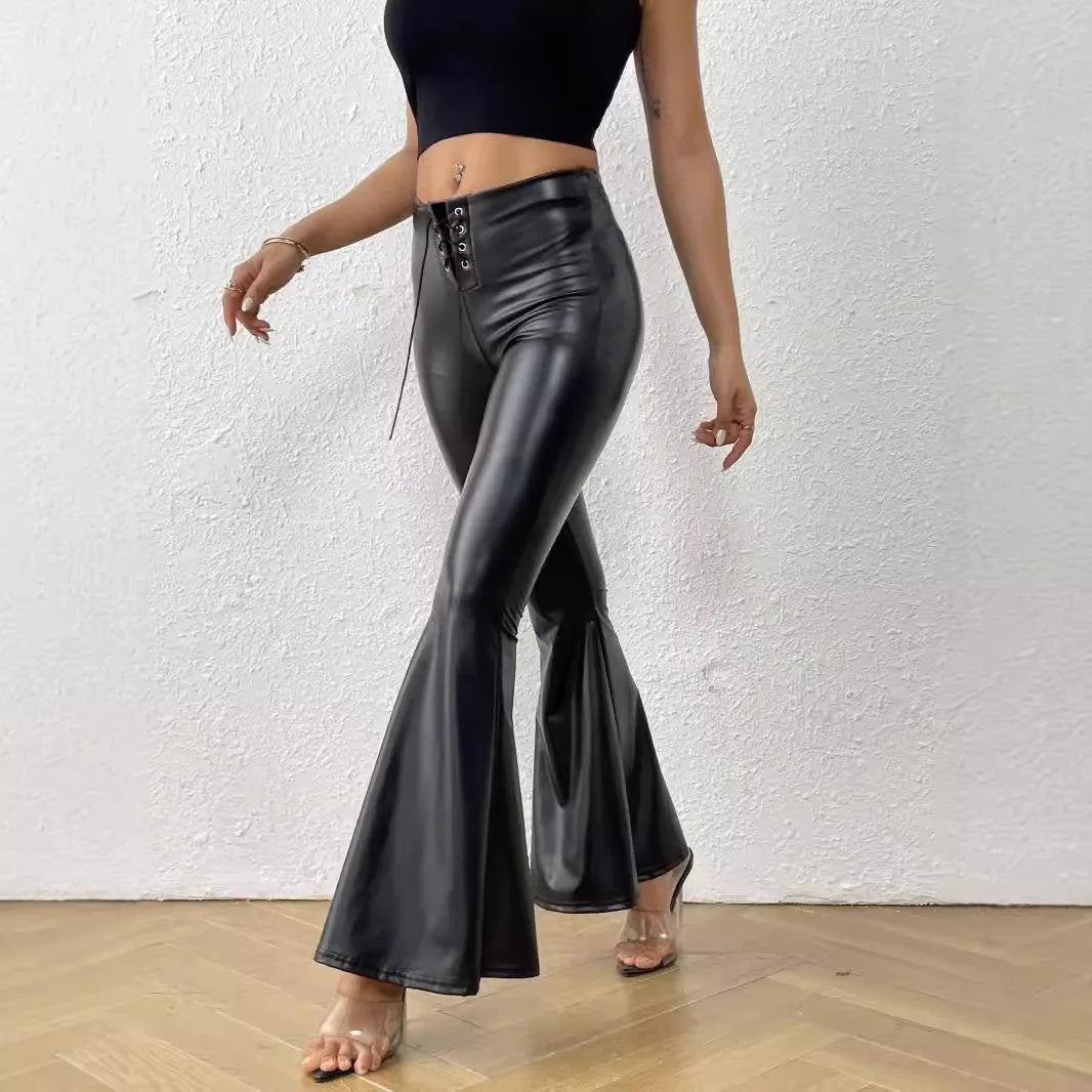 Popular Bell Bottoms for Women, Shiny Leather Rubberized Metallic