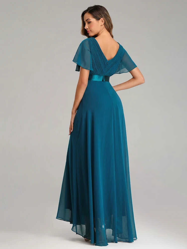 Evening Dresses XUCTHHC V-Neck Ruffles Chiffon Formal Evening Gown Robe