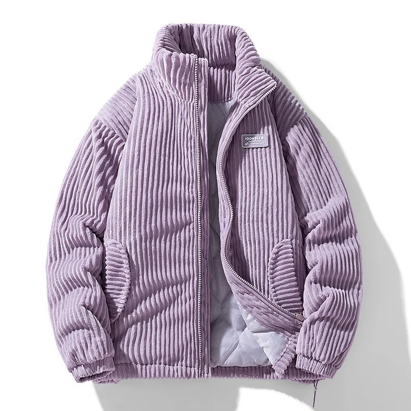 New Winter Fashion Casual Parkas for Men Stand Collar Solid Color Outerwear Corduroy Thicken Warm Jacket Cotton-padded Jacket