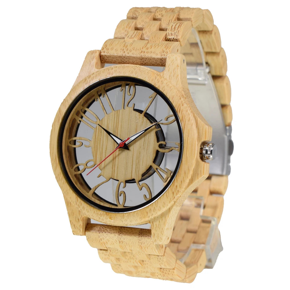Men's Engraved Wooden Quartz Watch