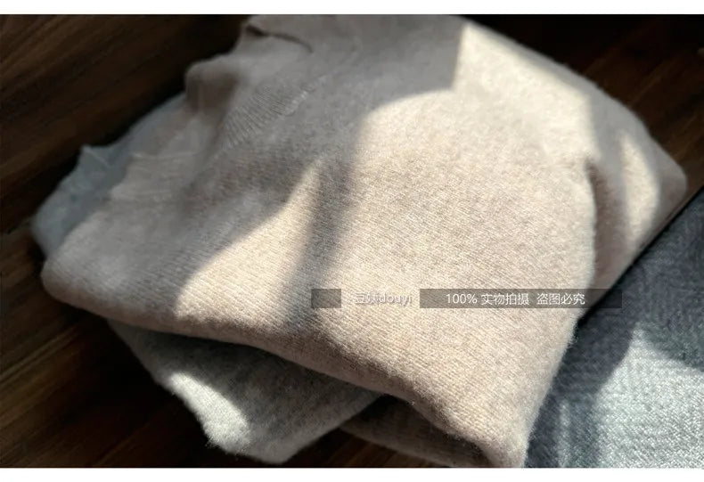 100% pure wool undershirt women's autumn and winter round-neck sweater loose high-end knitted pullover top women