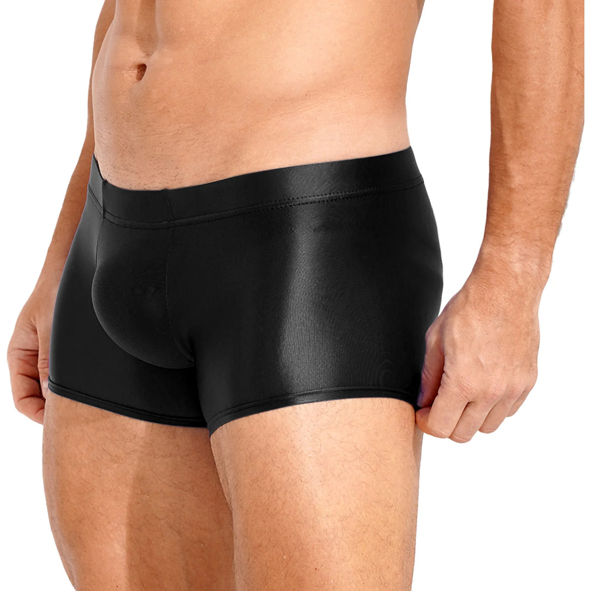 Boxer Briefs for Mens Male Swimming Shorts Trunk Swimwear Swimsuit Glossy Underwear Solid Color Boxer Bottom Low Rise Underpants