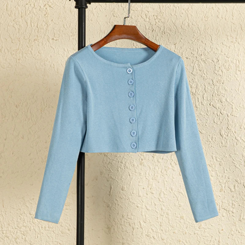 Knitted Ladies Sweaters Outerwear Black Blouses Clothing Crochet Top Jersey Cropped Tricot Korean Fashion Style Cardigan Female
