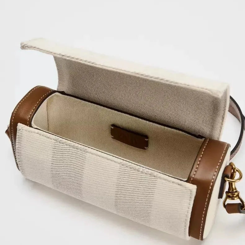 Autumn new women's bag, vanilla yellow flip cover versatile commuting cylindrical bag, cylindrical shoulder crossbody bag
