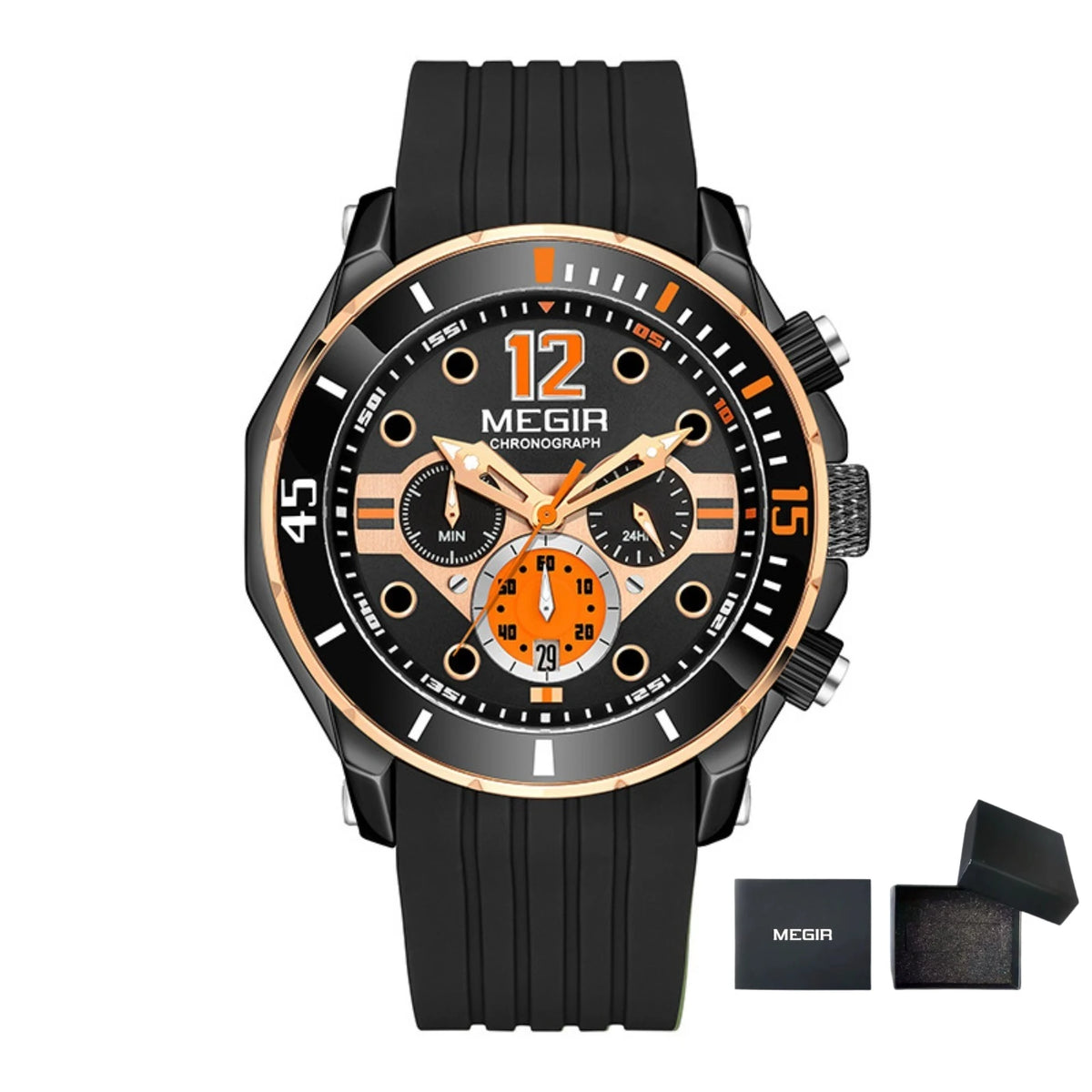 MEGIR Chronograph Watches for Men Fashion Military Sport Silicone Strap Wristwatch with Auto Date Waterproof Quartz Watch Часы