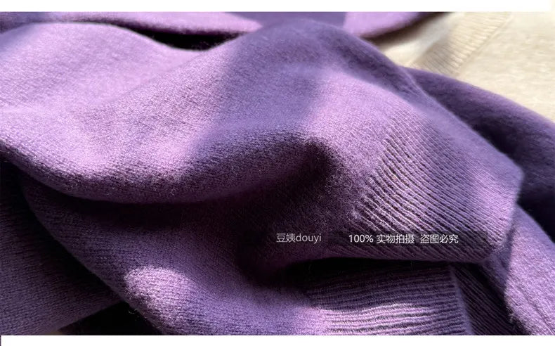 100% pure wool undershirt women's autumn and winter round-neck sweater loose high-end knitted pullover top women