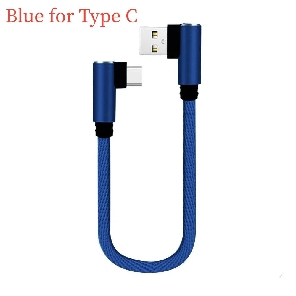 25cm Short Fast Charging Cable Double Elbow 90 Degree USB C Micro USB