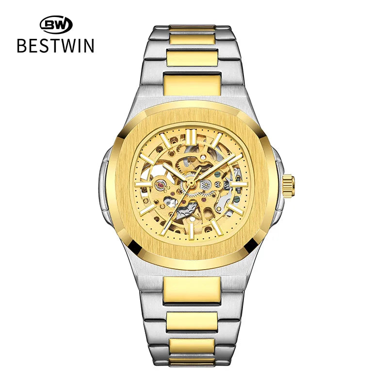 Men Watch Fully Automatic Mechanical Male Watches Double Sided Hollowed Out Luminous Waterproof Alloy Steel Wristwatch Boy Gifts