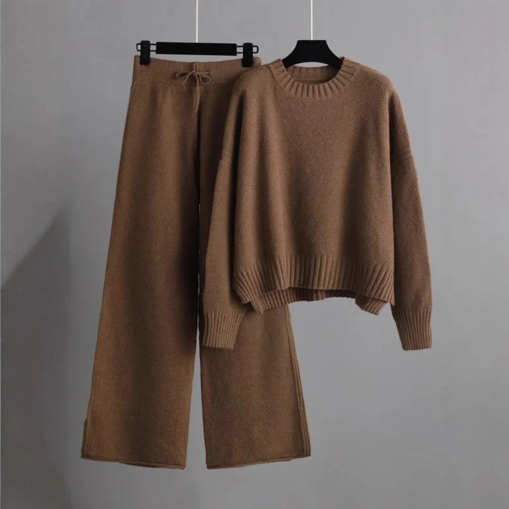 Knitted Drape Wide Leg Pant Suit Two Piece Sets knitwear Winter Thick Warm Sweater Tracksuits casual Women sweater