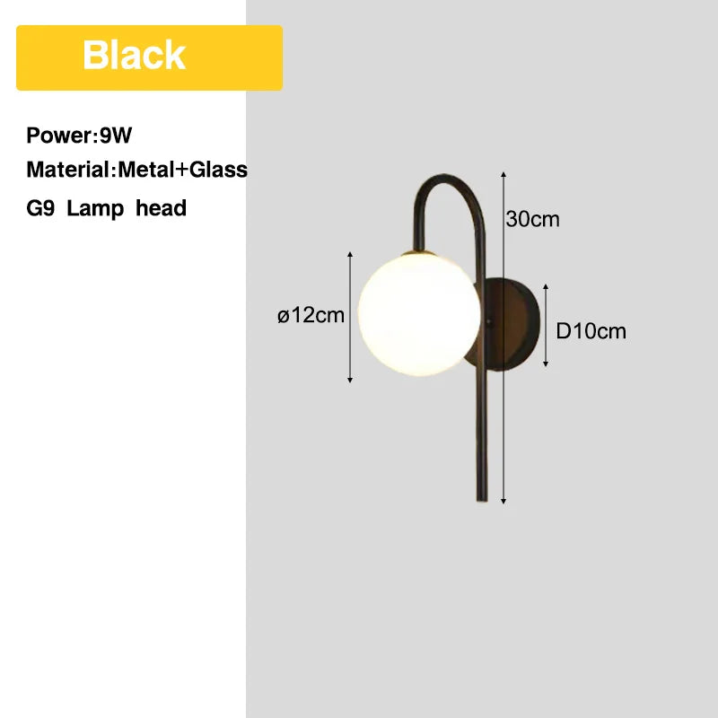 Bedroom LED Wall Lamps with 9W G9 Bulb Hardwired Indoor Frosted Glass Ball Wall Lights Wall Sconce for Bar Kitchen AC110-220V