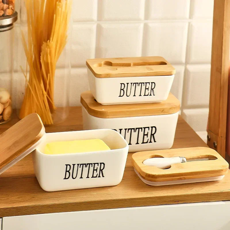 Ceramic Butter Container Box Restaurant Sealed Storage Box Cheese Box