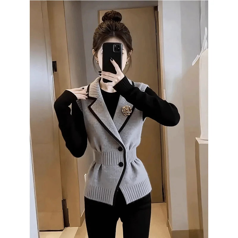 Elegant Knitted Waist-Cinching Vest Outerwear for Women Luxury Style Fashionable Top Women's Premium Feel Spring New Arrival