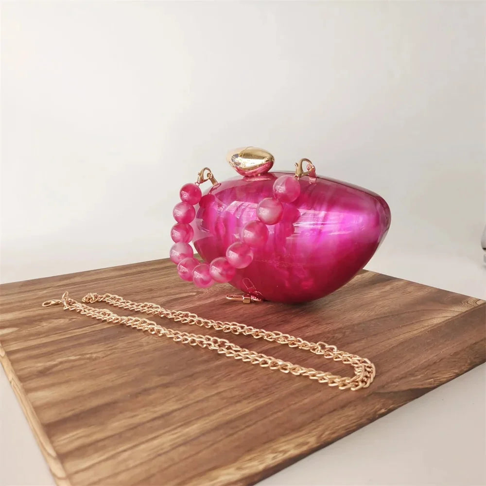Shell Brand Pearl Brown Marble Acrylic Box Clutches Evening Bag Wedding Party  Female Mini Purse Evening Female Bridal Handbag