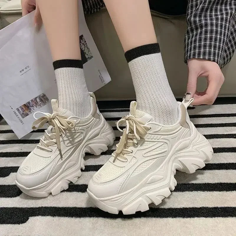 Women Whit High On Platform Ladies Shoes Daily Routine Light Korean