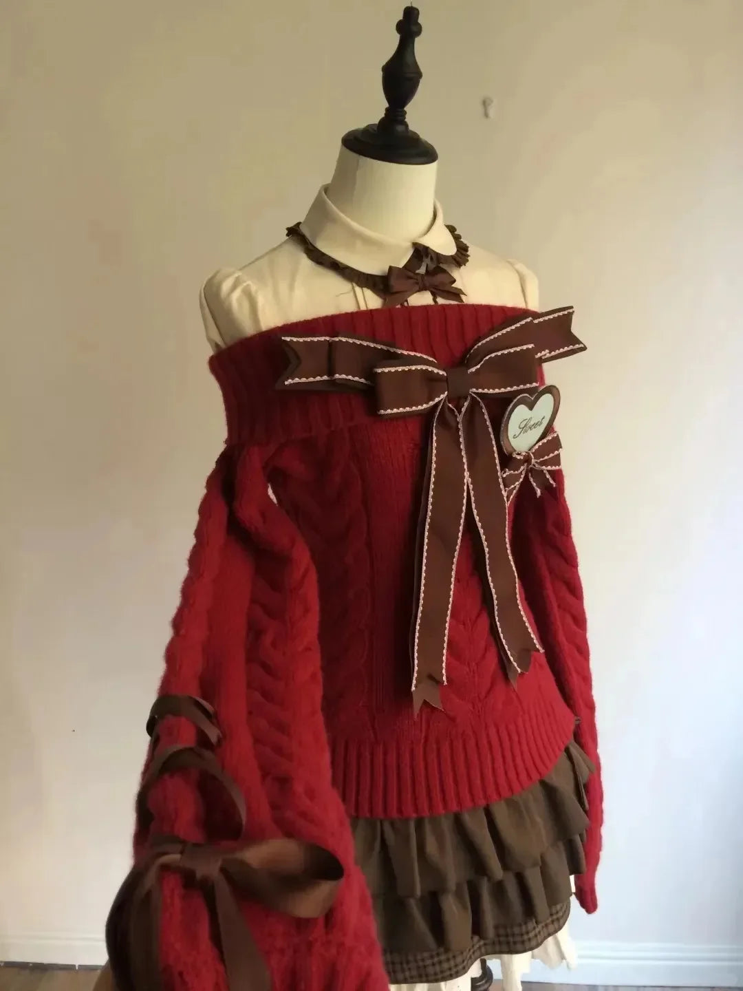 Sweet Daily Streetwear Japanese Women Slim Fit Off Shoulder Knit Jumper