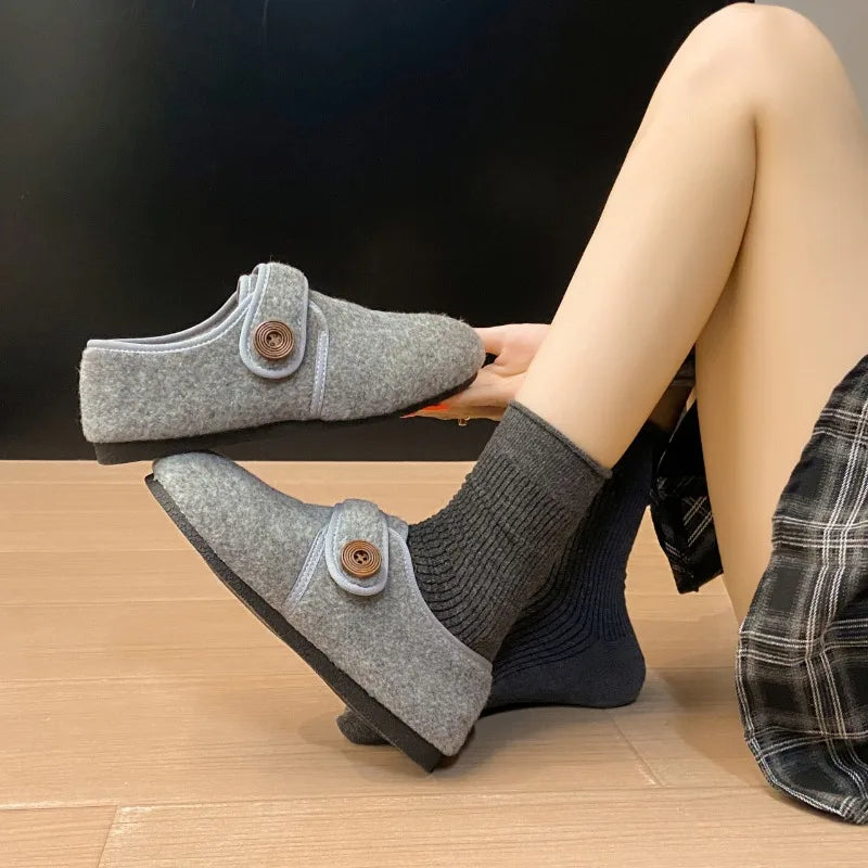 Winter fashion retro round-top fleece outerwear style comfortable casual versatile flat-bottomed elegant women's single shoes