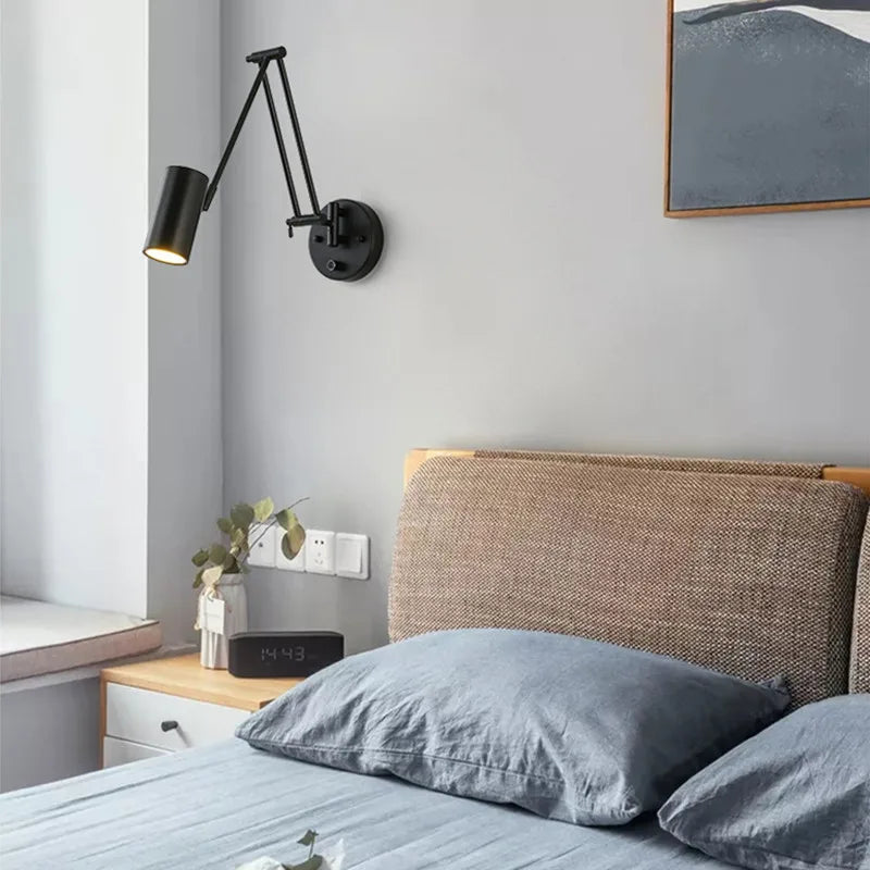 Led Dimmable Wall Lamp Bedroom Bedside Reading Light Folding Telescopic Switch Modern Creative Study Rocker Wall Light Fixture