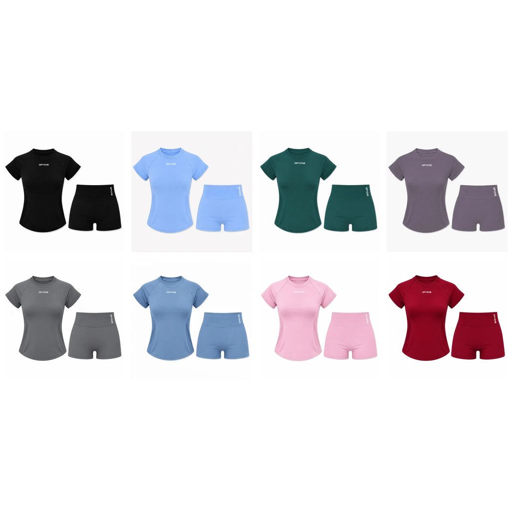 Women'S 2 Piece Activewear Set, Fitted Short Sleeve Workout Top & High