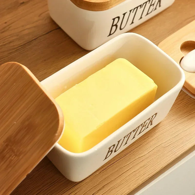 Ceramic Butter Container Box Restaurant Sealed Storage Box Cheese Box