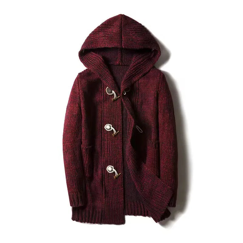 Winter New Fashion 2025 Men's Casual Trendy Long Sleeve Thicken Hooded Knitted Long Coats Male Sweater Cardigan Clothes Tops