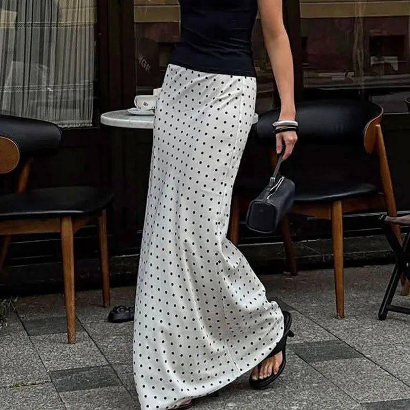 Talenza White Polka Dot Skirt Elegant Fashion Contrast Slim High Waist Patchwork Skirts Luxury New Party Women's Y2k Maxi Skirt