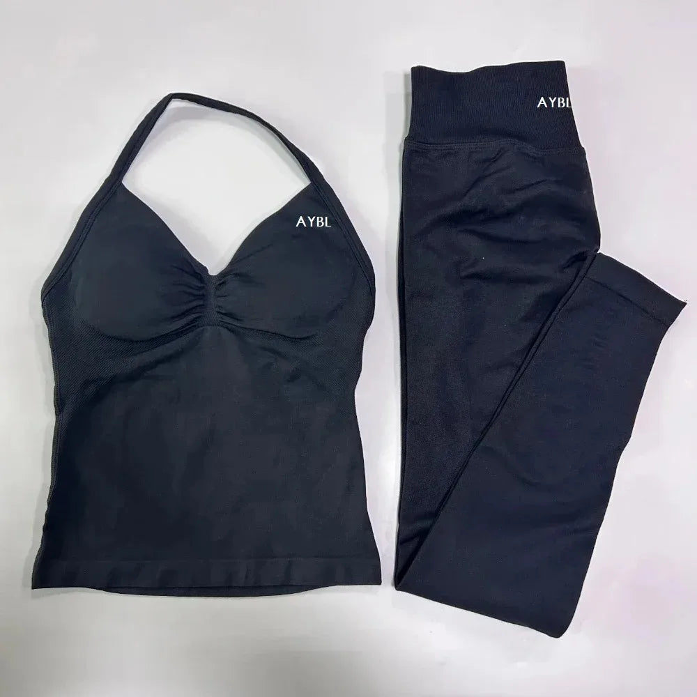 Yoga Set Seamless Gym Set Women Tank Tops High Waist Scrunch Yoga