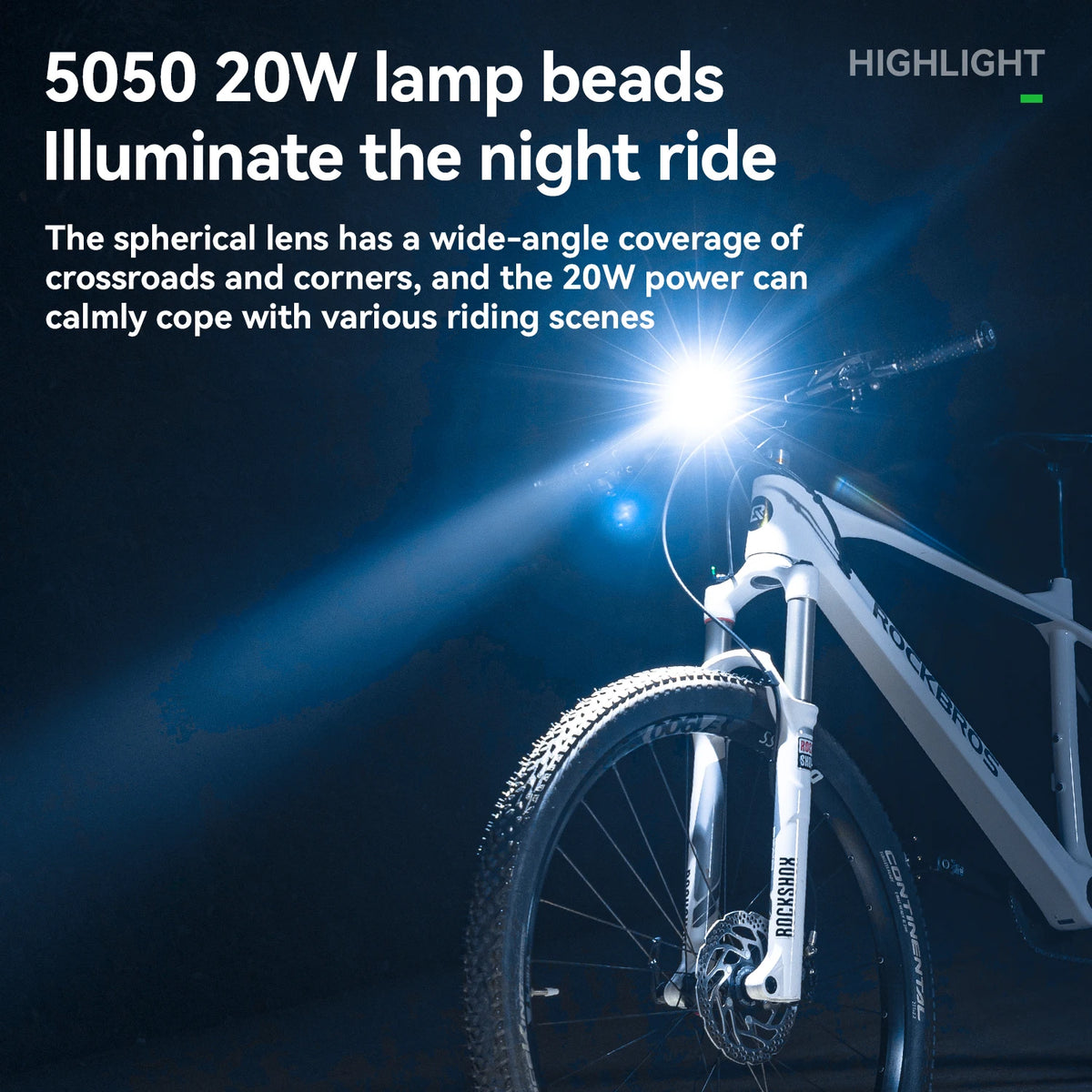ROCKBROS Bicycle Light 1200LM 5000mAh Type-C Rechargeable Headlight Anti-glare Design IPX6 Flashlight Quick Release Bike Light