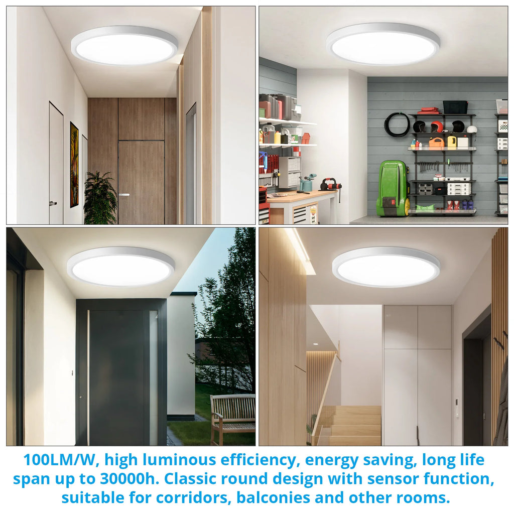24W LED Ceiling Light with Motion Sensor, 2400LM, 30cm Round Ultra-Thin, 4000K for Hallway, Balcony, Indoor