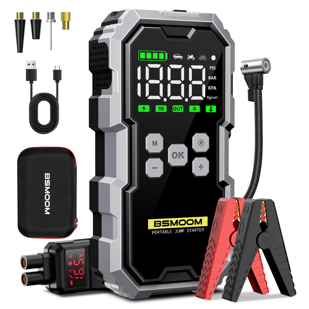 Car Jump Starter With Air Compressor LCD Screen 21800mAh Portable