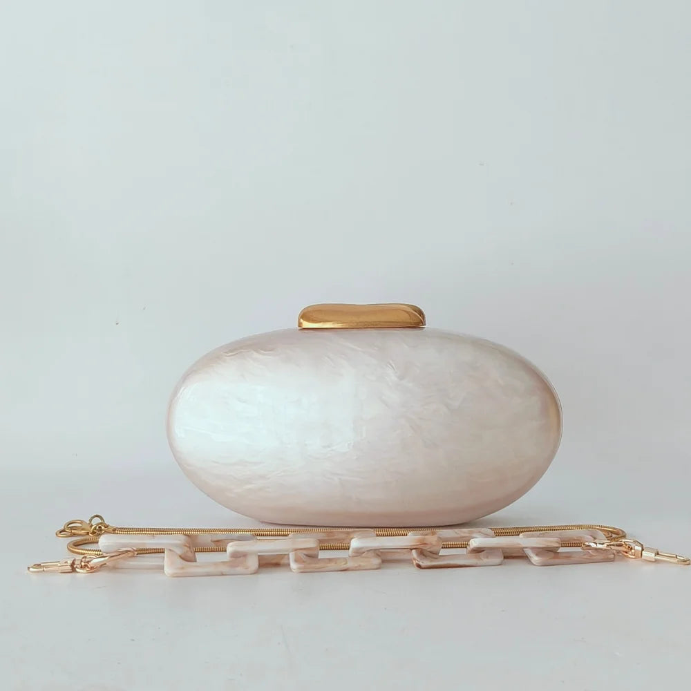 Lady Pearl Marble Brown Shell Egg Acrylic Box Clutch Purse Women Evening Purses Wedding Handbags Female Shoulder Bags Day Clutch