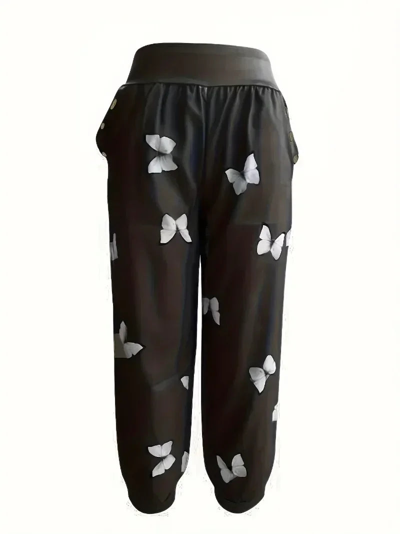 Women'S Plus Size 1XL-8XL Butterfly Capri Pants Comfy Stretch Waistband