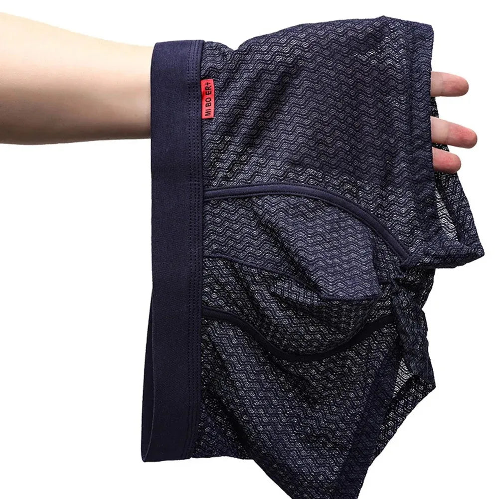 Mens Sexy Mesh Middle Waist Underwear For Hot Man Boxer Elastic Briefs Ultra-Thin Solid Underpants Gay Sissy Bulge Pouch Panties