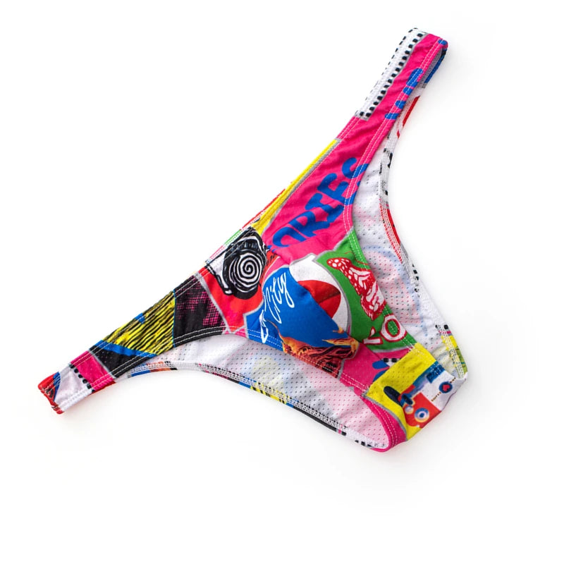 Printed Briefs Men Underwear Sexy Slip Hombre Bikini Briefs Man U Convex Underpants Cuecas Calzoncillos Mesh Mens Lingerie
