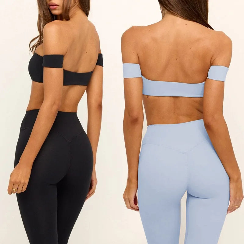 Women'S Underwear Yoga Set with Chest Pads Strapless Sports Fitness Top