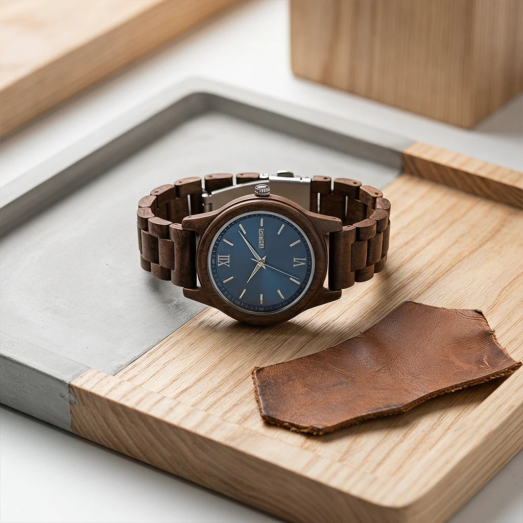 Men's Wooden Chronograph-Style Watch