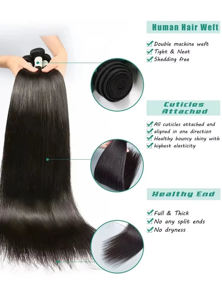 30 32 Inch Bone Straight Bundle Human Hair Unprocessed Raw Remy Hair 3 4