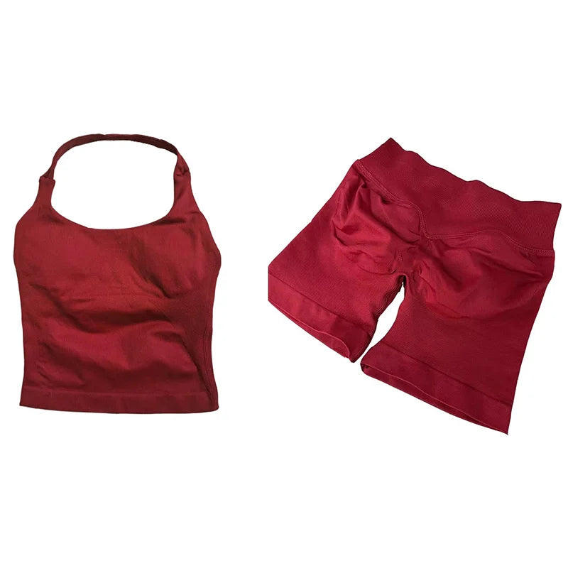Yoga Sets Women Gym Clothes Longline Strappy Top High Waist Shorts