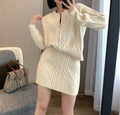 Autumn and Winter Wear Fashion Texture Knitted Sweater Cardigan Skirt Set Women's Two-piece Set