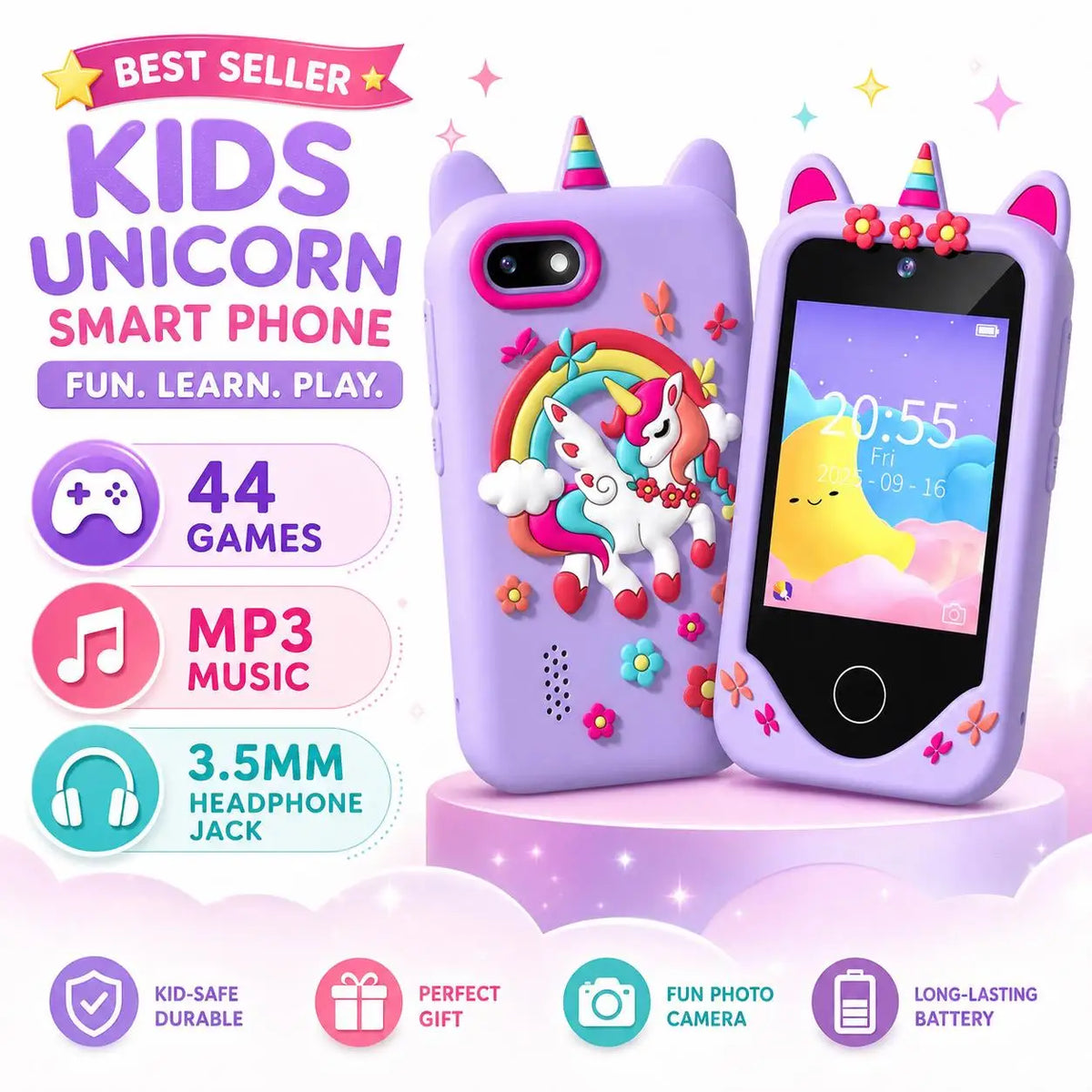 Kids Smart Toy Phone 44 Puzzle Games MP3 Player Camera Touchscreen