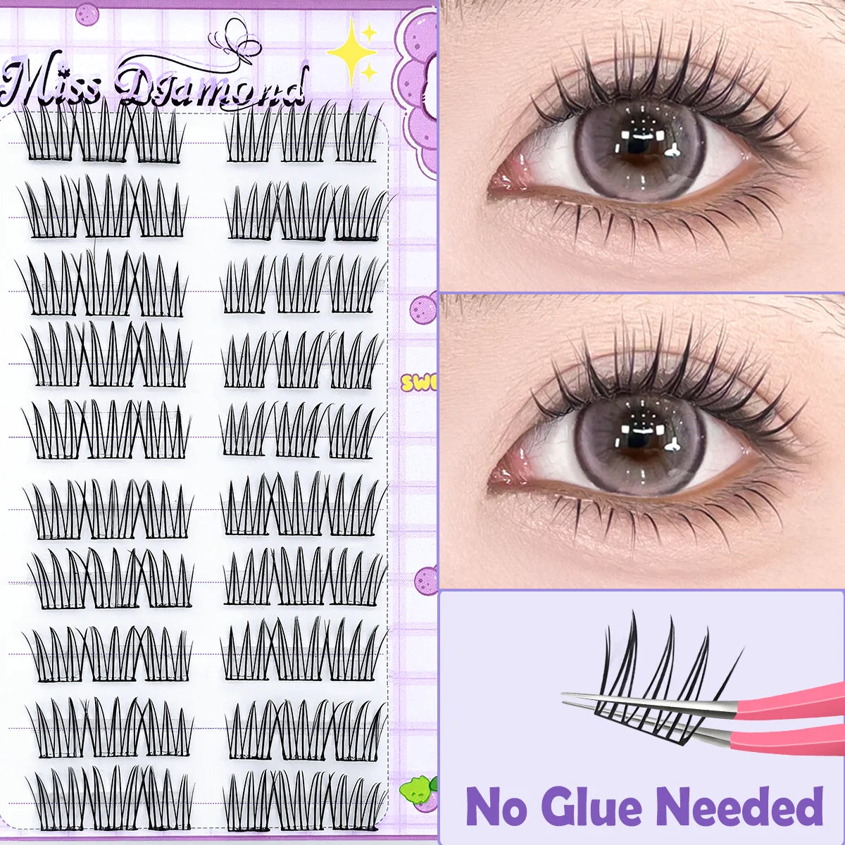 No Glue Needed Idol False Eyelashes Large Capacity 7-9mm Self Adhesive