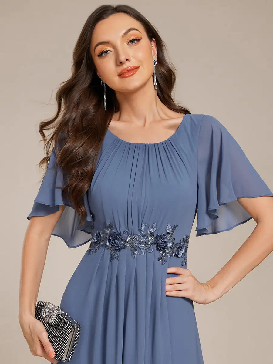 Evening Dresses Short Sleeves Pleated Applique Floor-Length Ever Pretty