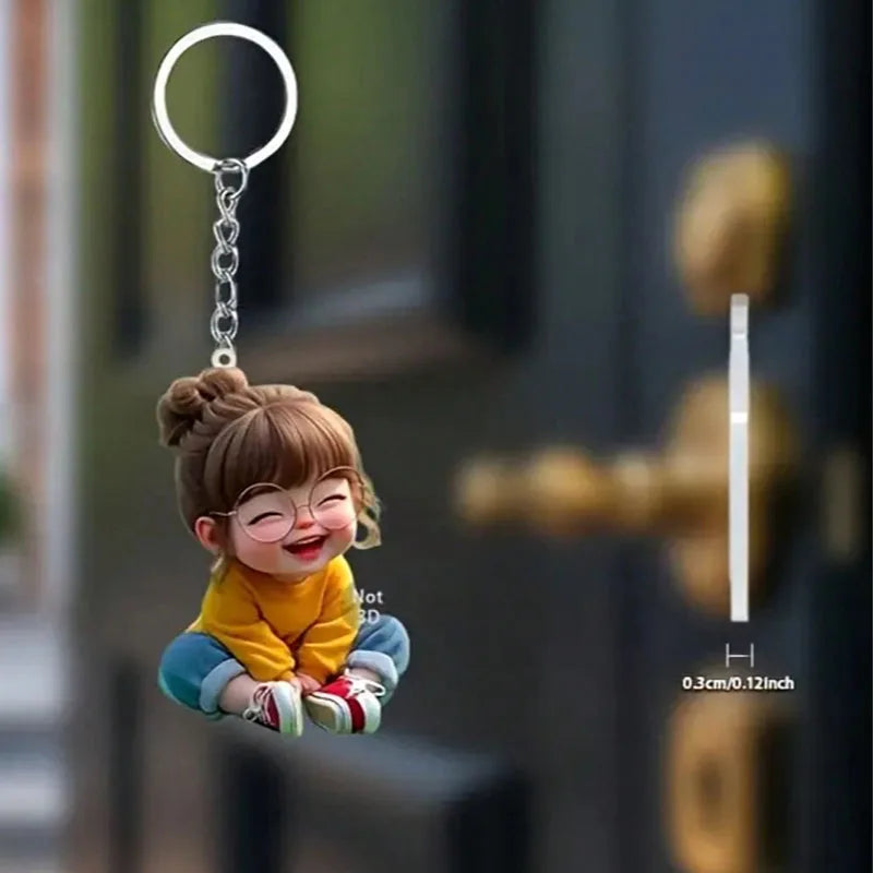 1 Cute Acrylic Girl Keychain, 2D Flat, Holiday Gift, Backpack