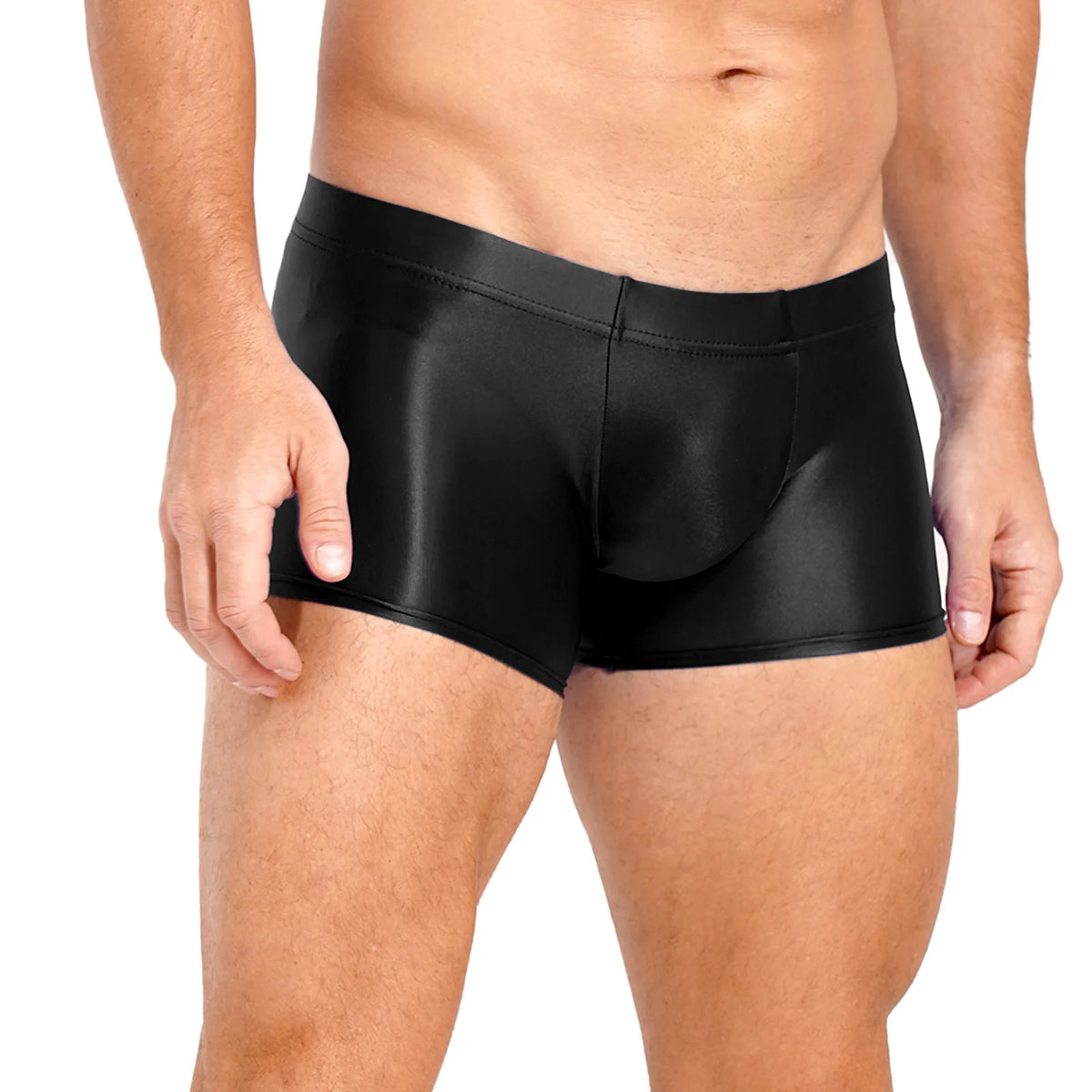 Boxer Briefs for Mens Male Swimming Shorts Trunk Swimwear Swimsuit Glossy Underwear Solid Color Boxer Bottom Low Rise Underpants