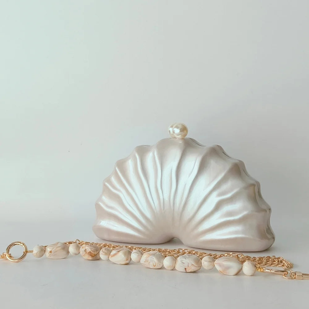Original Shell Half Room Acrylic Beaded Bag Box Clutches Party Evening Purse Women Shoulder Travel Beach Mini Summer Handbags