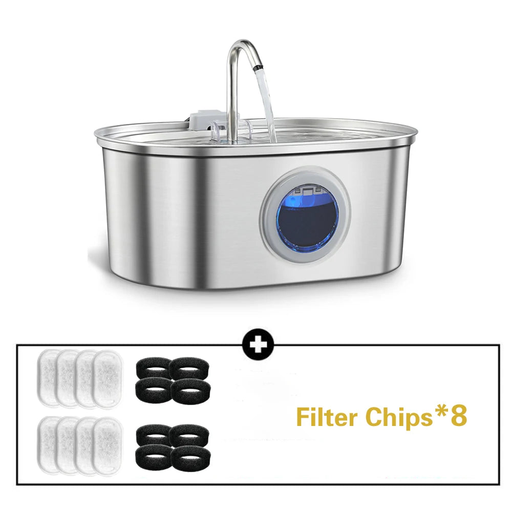 3.2L/108oz Large Capacity Pet Water Fountain 304 Stainless Steel Cat Water Fountain Ultra Quiet Pet Water Dispenser for Cats Dogs Automatic Drinking Bowl with Filter 24/7 Fresh Filtered Water Bowl for Indoor Cats & Dogs with