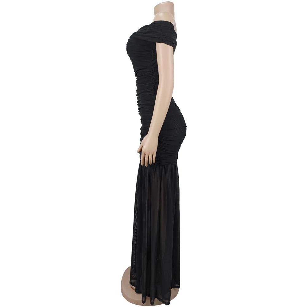 Dresses For Woman Off Shoulder Ruched Cinched Waist Evening Party Mesh